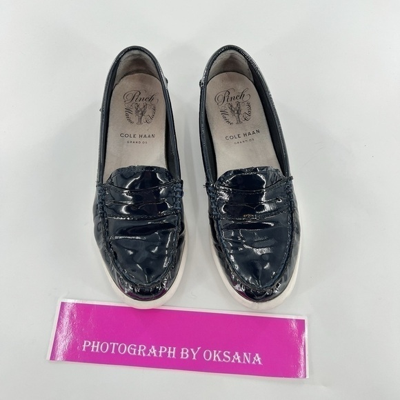 Cole Haan Grand.OS Navy Patent Leather Pinch Marine Classic Slip On Loafer 5.5 - Picture 8 of 10